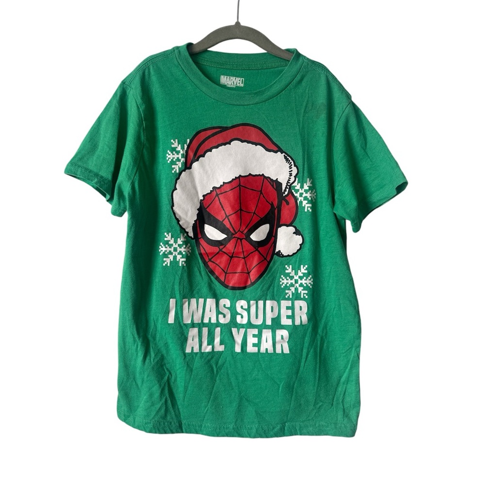 Marvel Christmas Spider Man T-shirt Holiday Green Size M (8-10)